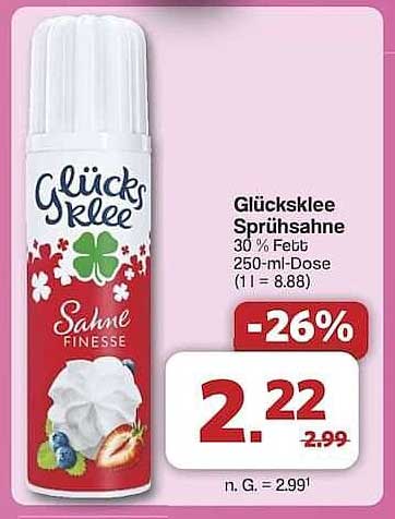 Glücksklee Sprühsahne 250 ml - 30 % Fett