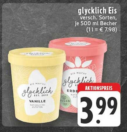 glycklich Eis versch. Sorten, je 500 ml Becher