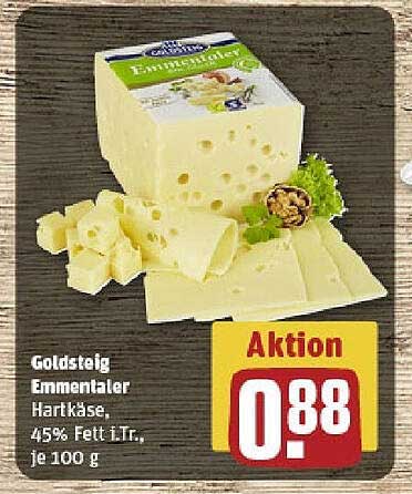 Goldsteig Emmentaler Hartkäse, 45% Fett i.Tr., je 100 g