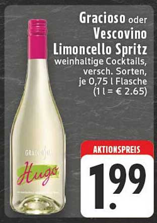 Gracioso oder Vescovino Limoncello Spritz – Weinhaltige Cocktails, je 0,75 l Flasche