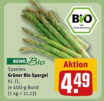 Grüner Bio Spargel Kl. II, je 400-g-Bund