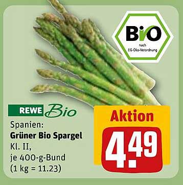 Grüner Bio Spargel Kl. II, je 400-g-Bund