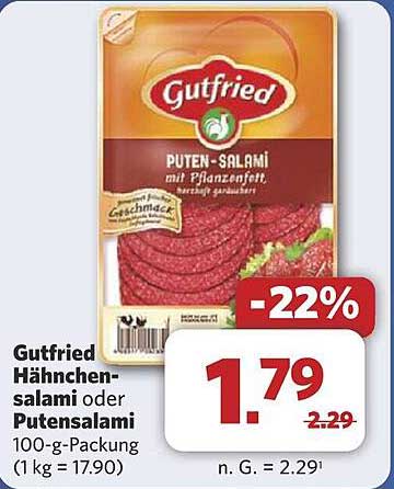 Gutfried Hähnchen-Salami oder Putensalami 100-g-Packung