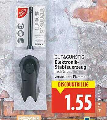 GUT&GÜNSTIG Elektronik-Stabfeuerzeug nachfüllbar, verstellbare Flamme