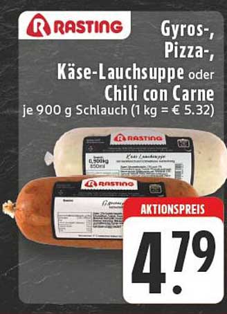 Gyros-, Pizza-, Käse-Lauchsuppe oder Chili con Carne je 900 g Schlauch