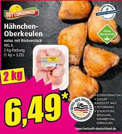 Hähnchen-Oberkeulen natur, mit Rückenstück HKL A - 2 kg-Packung
