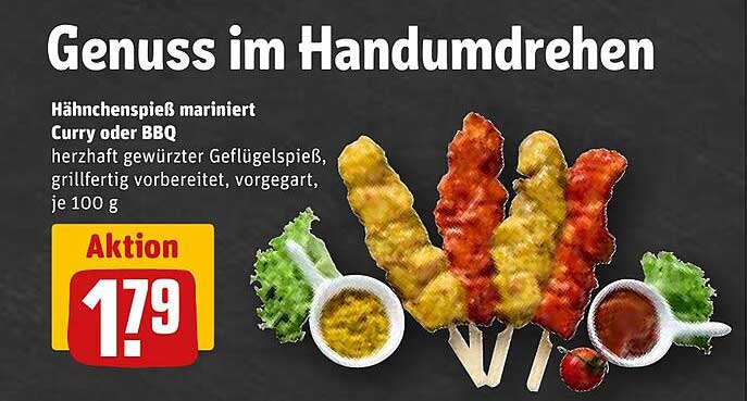 Hähnchenspieß mariniert Curry oder BBQ