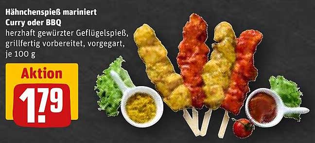 Hähnchenspieß mariniert Curry oder BBQ