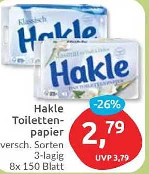 Hakle Toilettenpapier, verschiedenste Sorten, 3-lagig, 8x 150 Blatt