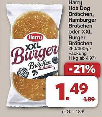 Harry Hot Dog Brötchen, Hamburger Brötchen oder XXL Burger Brötchen