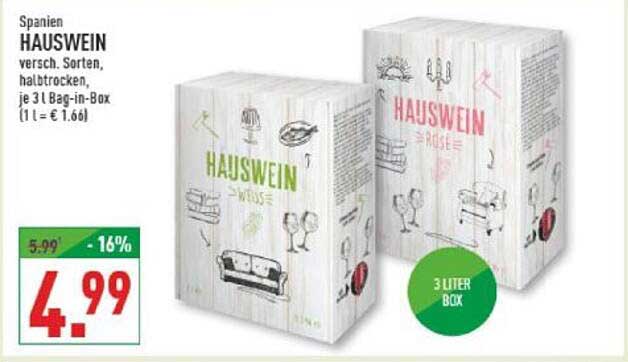 HAUSWEIN aus Spanien - verschiedene Sorten (3 Liter Bag-in-Box)
