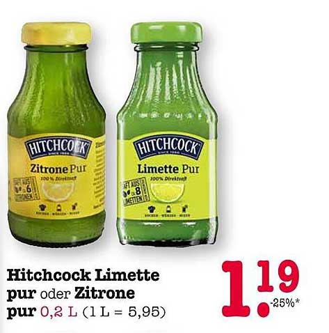 Hitchcock Limette pur oder Zitrone pur 0,2 L