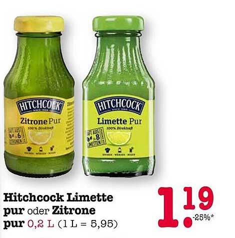Hitchcock Limette pur oder Zitrone pur 0,2 L