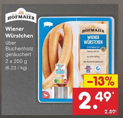 Hofmaier Wiener Würstchen über Buchenholz geräuchert 2 x 200 g