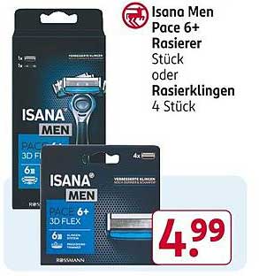 Isana Men Pace 6+ Rasierer Stück oder Rasierklingen 4 Stück