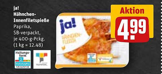 ja! Hähnchen-Innenfiletspieße Paprika, SB-verpackt, je 400-g-Pckg.