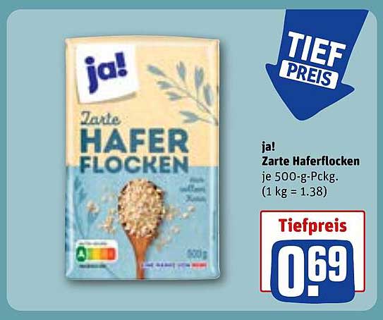 ja! Zarte Haferflocken je 500-g-Pckg.