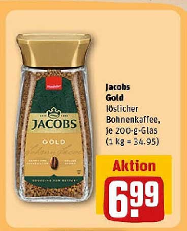 Jacobs Gold löslicher Bohnenkaffee, je 200-g-Glas
