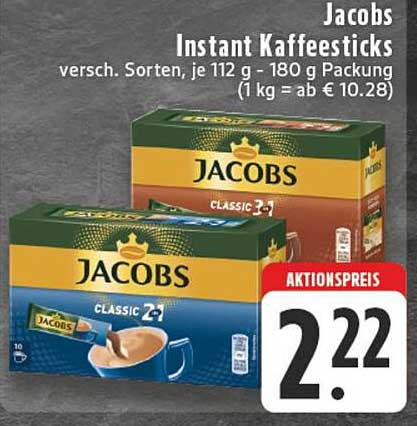 Jacobs Instant Kaffeesticks - verschiedene Sorten, je 112 g - 180 g Packung