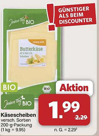 Jeden Tag BIO Käse Scheiben 200 g - Butterkäse
