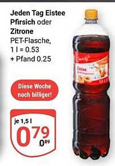 Jeden Tag Eistee Pfirsich oder Zitrone PET-Flasche, 1,5 l