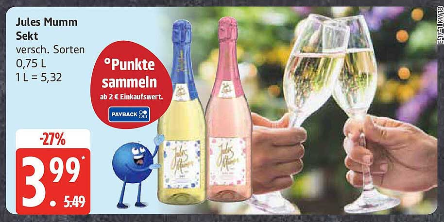 Jules Mumm Sekt – verschiedene Sorten 0,75 L für nur 3,99 €