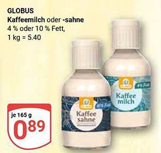 Kaffeemilch oder -sahne 4 % oder 10 % Fett, 165 g