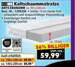Kaltschaummatratze AH15 EKONORM 90 x 200 cm