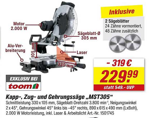 Kapp-, Zug- und Gehrungssäge „MST305“