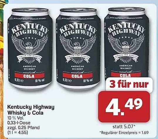 Kentucky Highway Whisky & Cola 3 für 4,49