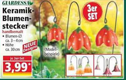 Keramik-Blumenstecker 3er Set - handgemalt