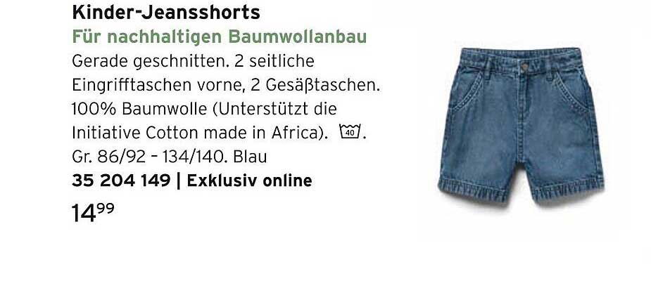 Kinder-Jeansshorts Für nachhaltigen Baumwollanbau