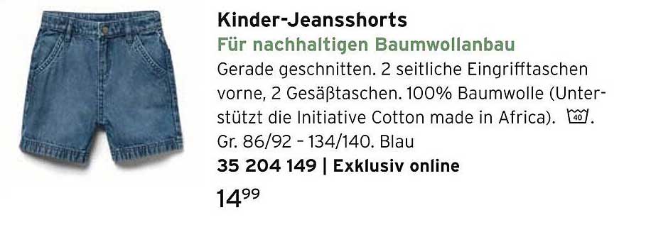 Kinder-Jeansshorts für nachhaltigen Baumwollbau