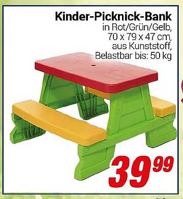 Kinder-Picknick-Bank in Rot/Grün/Gelb