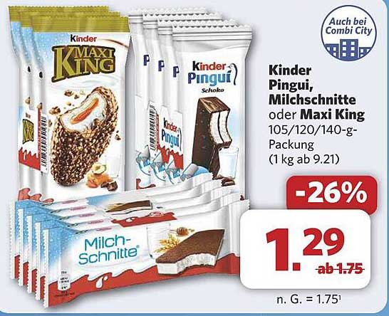 Kinder Pingui, Milchschnitte oder Maxi King 105/120/140-g-Packung