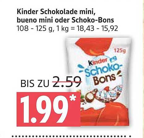 Kinder Schokolade mini, bueno mini oder Schoko-Bons