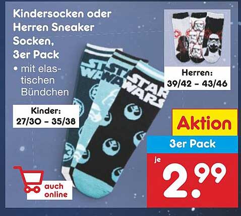 Kindersocken oder Herren Sneaker Socken, 3er Pack