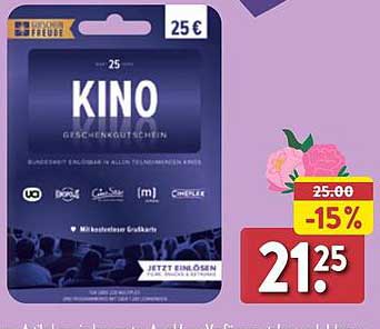 Kino Geschenkgutschein 25 € - Jetzt nur 21,25 €!