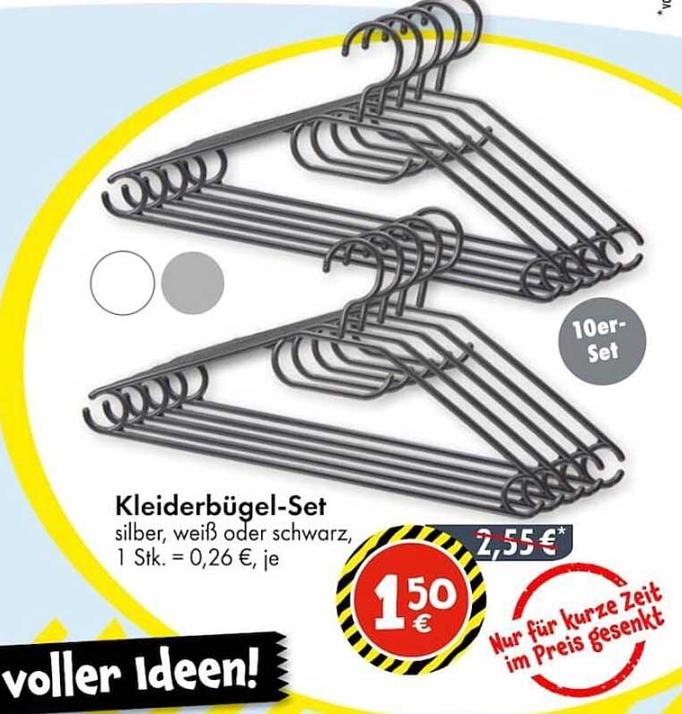 Kleiderbügel-Set, silber, weiß oder schwarz - 10er-Set
