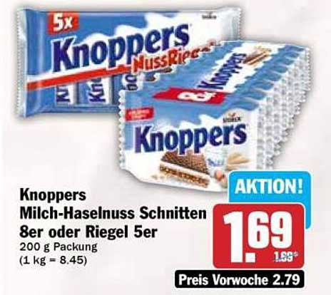 Knoppers Milch-Haselnuss Schnitten 8er oder Riegel 5er