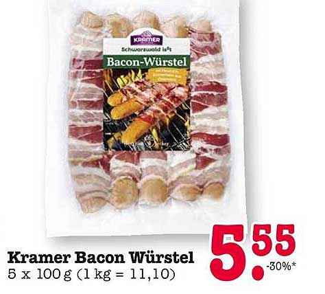 Kramer Bacon Würstel 5 x 100 g (1 kg = 11,10)