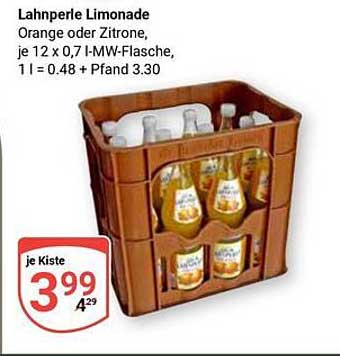 Lahnperle Limonade - Orange oder Zitrone, je 12 x 0,7 l-MW-Flasche