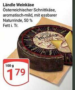 Ländle Weinkäse - Österreichischer Schnittkäse, aromatisch-mild, mit essbarer Naturrinde, 50 % Fett i. Tr.