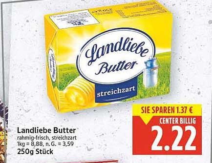 Landliebe Butter rahmig-frisch, streichzart 250g Stück