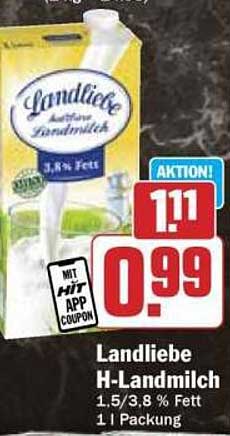 Landliebe H-Landmilch 1 l Packung - Nur 0,99 €