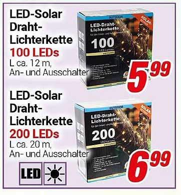 LED-Solar Draht-Lichterkette 100 LEDs und 200 LEDs