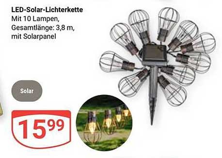 LED-Solar-Lichterkette mit 10 Lampen, Gesamtlänge: 3,8 m, mit Solarpanel
