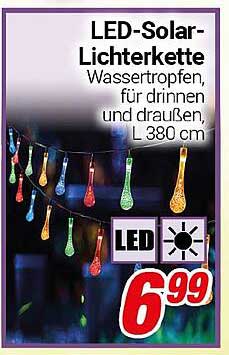LED-Solar-Lichterkette Wassertropfen, für drinnen und draußen, L 380 cm
