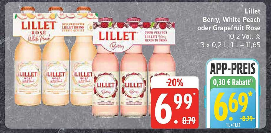 Lillet Berry, White Peach oder Grapefruit Rose - 3 x 0,2 L