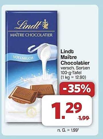 Lindt Maître Chocolatier Vollmilch 100-g-Tafel
